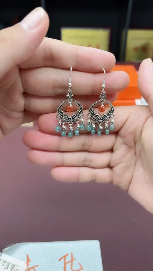 翡翠银S925镶嵌耳饰432000