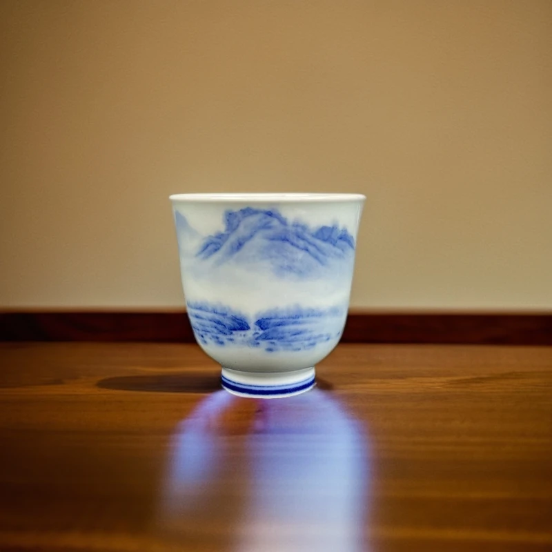景德镇禄意窑手绘青花山水可乐杯聚香杯陶瓷主人杯茶杯品茗杯茶具