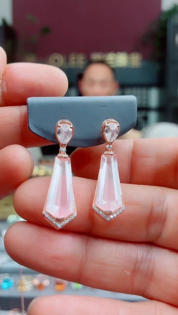 银S925镶嵌耳饰芙蓉石芙蓉石耳钉