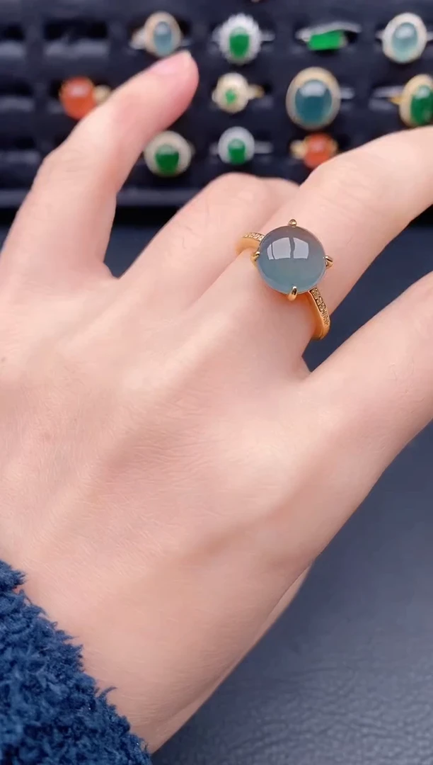 银S925镶嵌戒指翡翠天然a货翡翠376