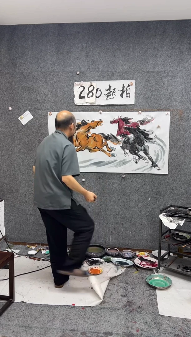 纸本国画快*定制  奔马彩色八骏 线下画
