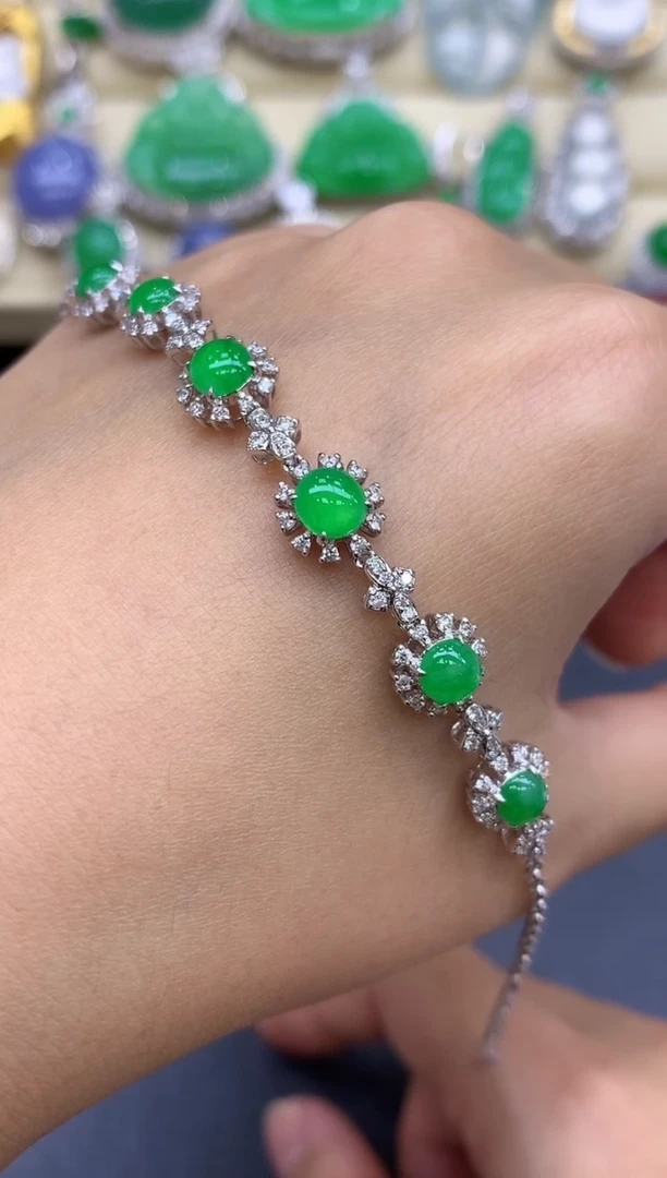 18K金镶嵌手链翡翠393-中国好珍宝