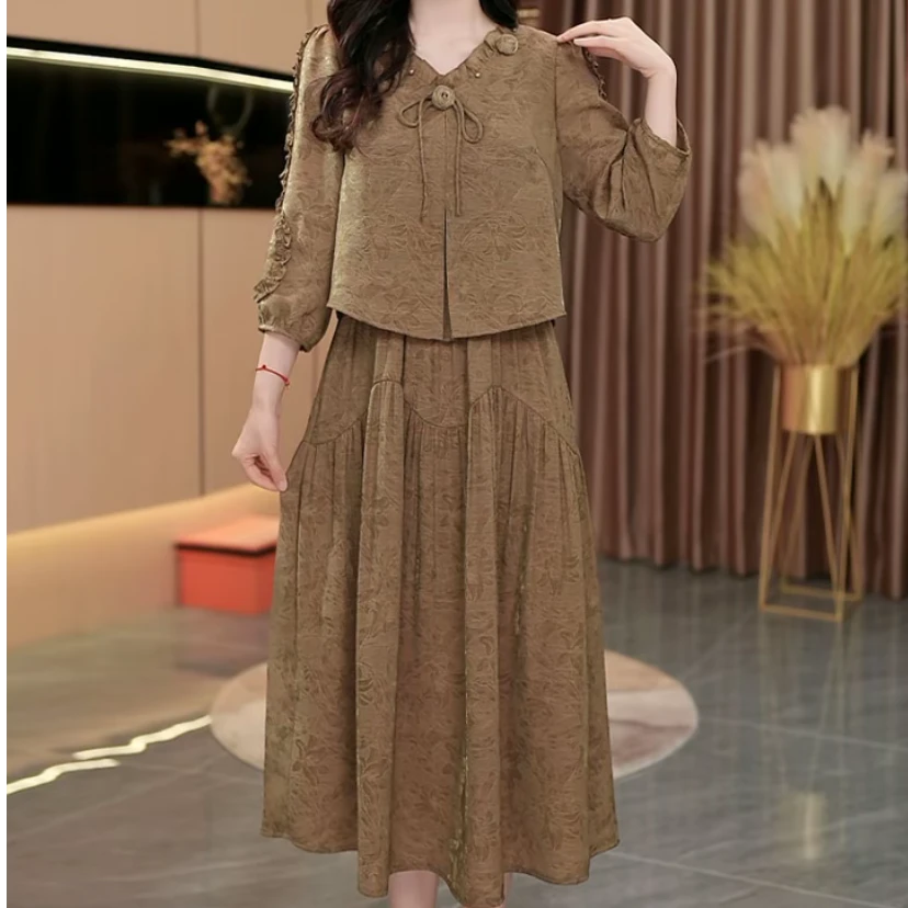 梦蔓姿服饰早秋新款百搭气质时尚中长款女装刺绣连衣裙【545# 】