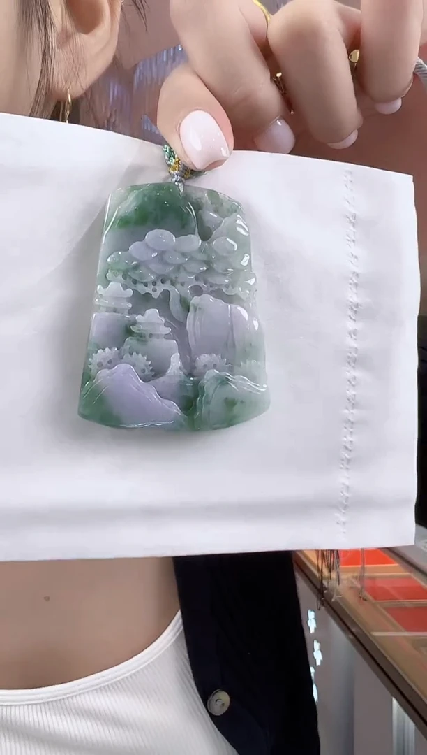 吊坠(不含链)未镶嵌翡翠孤品翡翠A货山水吊坠