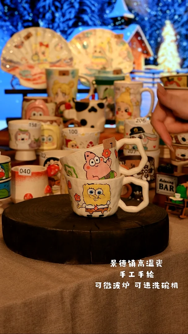 陶瓷情侣两件套景德镇原创设计师款高温陶瓷手工手绘