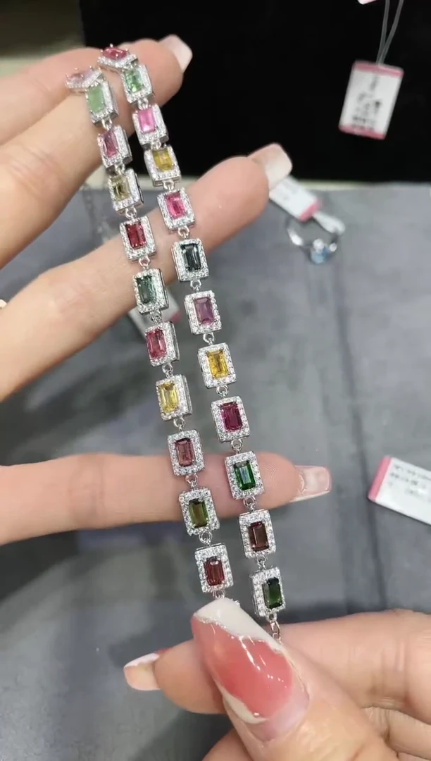 S925银镶嵌碧玺手链 多样性发其一