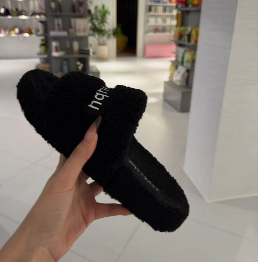 阿丹家   厚底新款网红毛毛拖鞋时尚居家毛绒拖鞋20250926