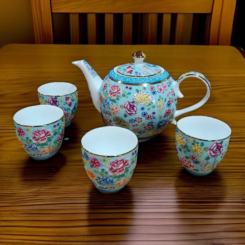 ZY-DP-A122湖蓝色万花茶具礼盒装