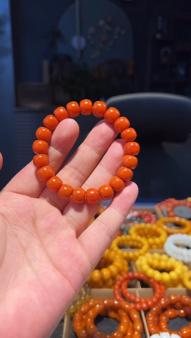 未镶嵌手串南红玛瑙柿子黄老型10+