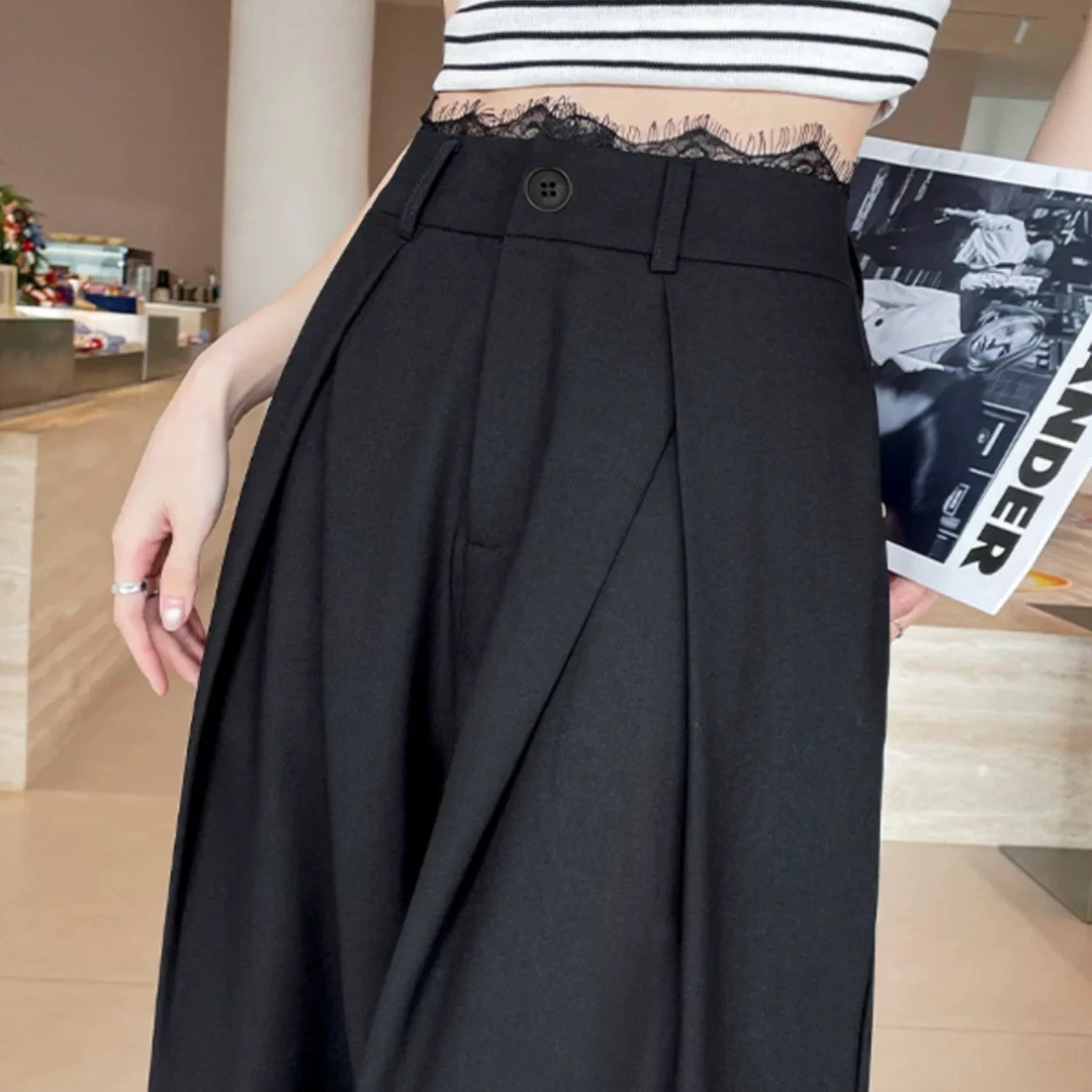 （运费补贴）2025春秋新款蕾丝西装裤高腰直筒垂感休闲裤