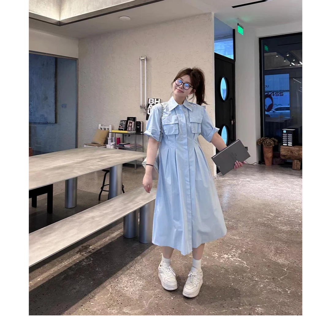 晶咕【杏仁奶心】胸前立体口袋衬衫连衣裙）女装连衣裙