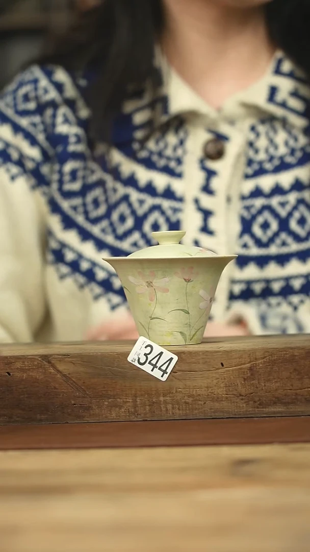 设计师手作款 落单系列 粉引玉兰盖碗