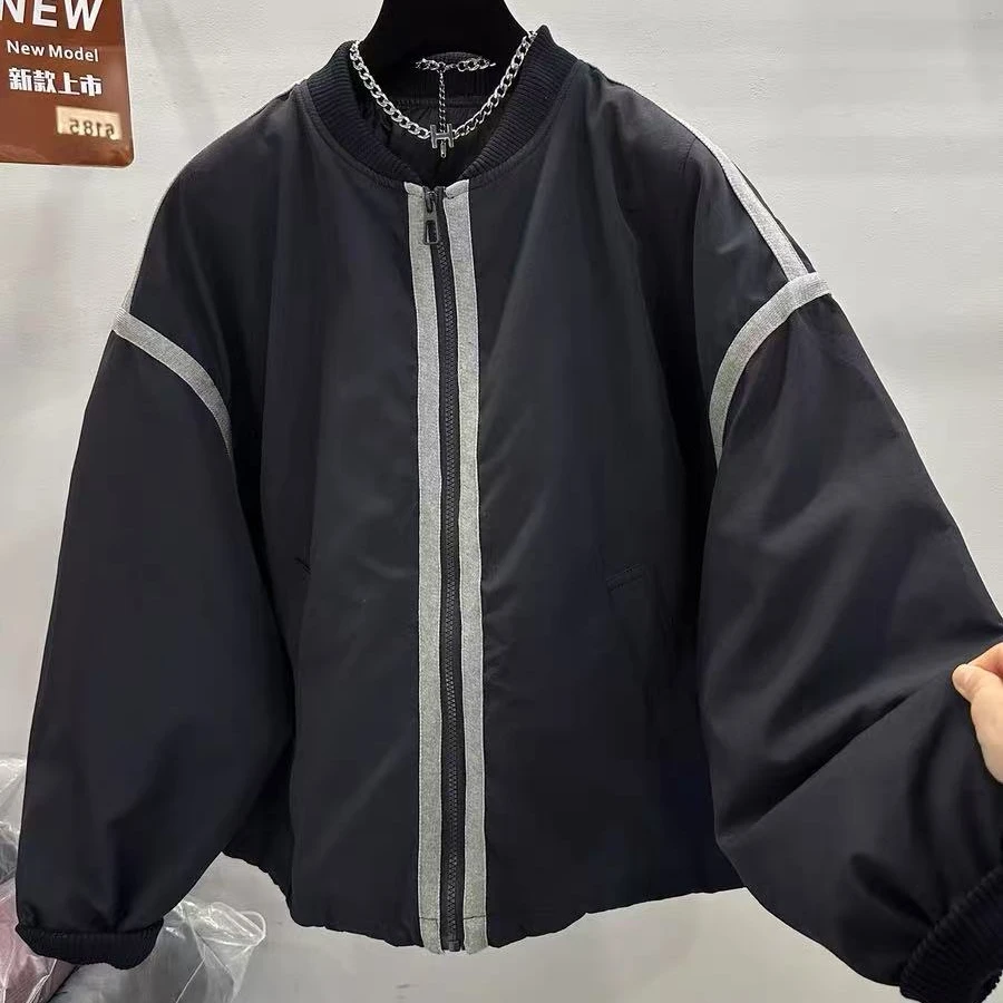 630宽松休闲拼色圆领外套棒球服夹克上衣