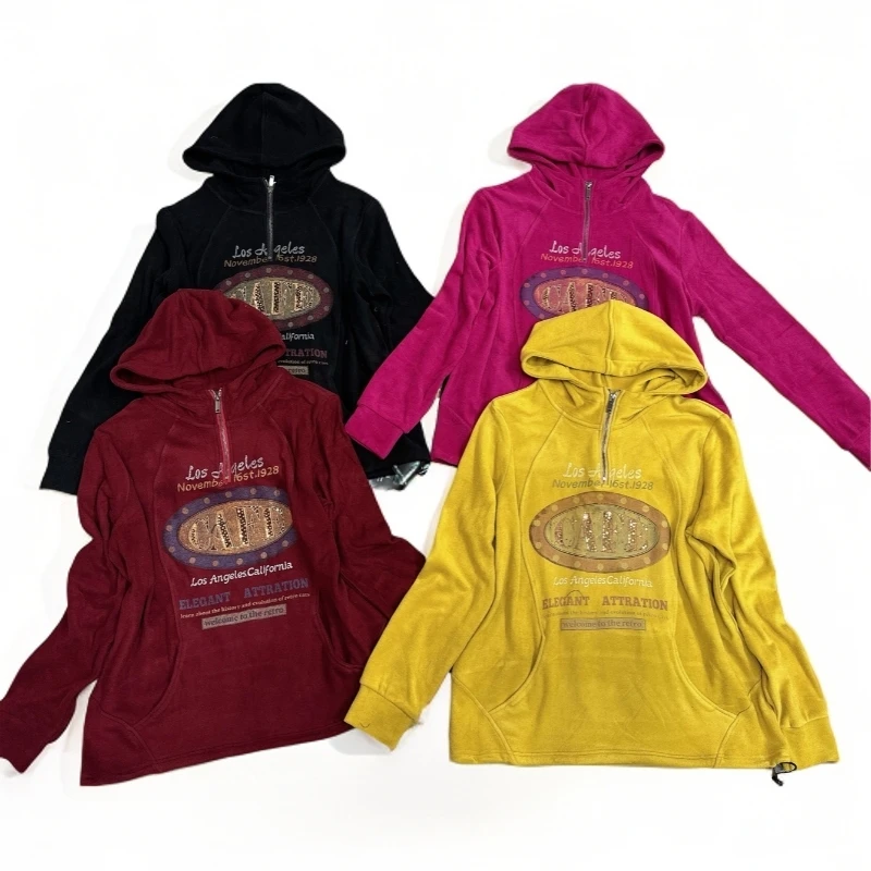 【合肥欢欢】“百搭休闲”秋冬宽松休闲印花德绒连帽卫衣女潮31750