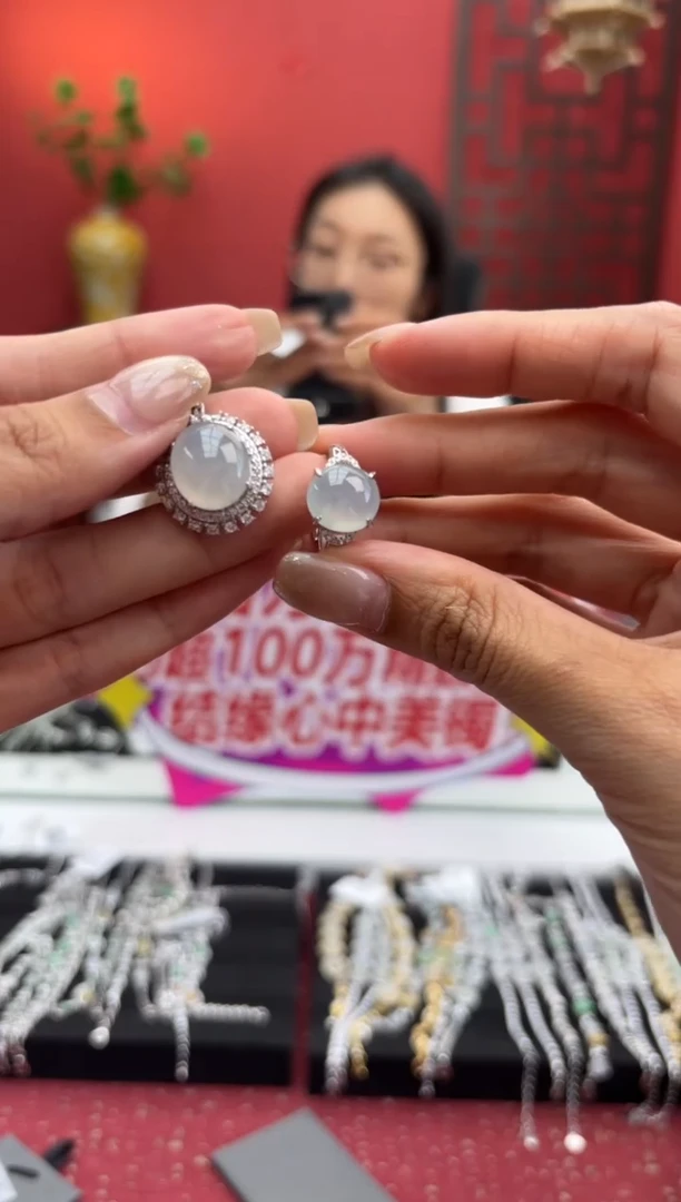 银S925镶嵌戒指翡翠月**了004311r/套装