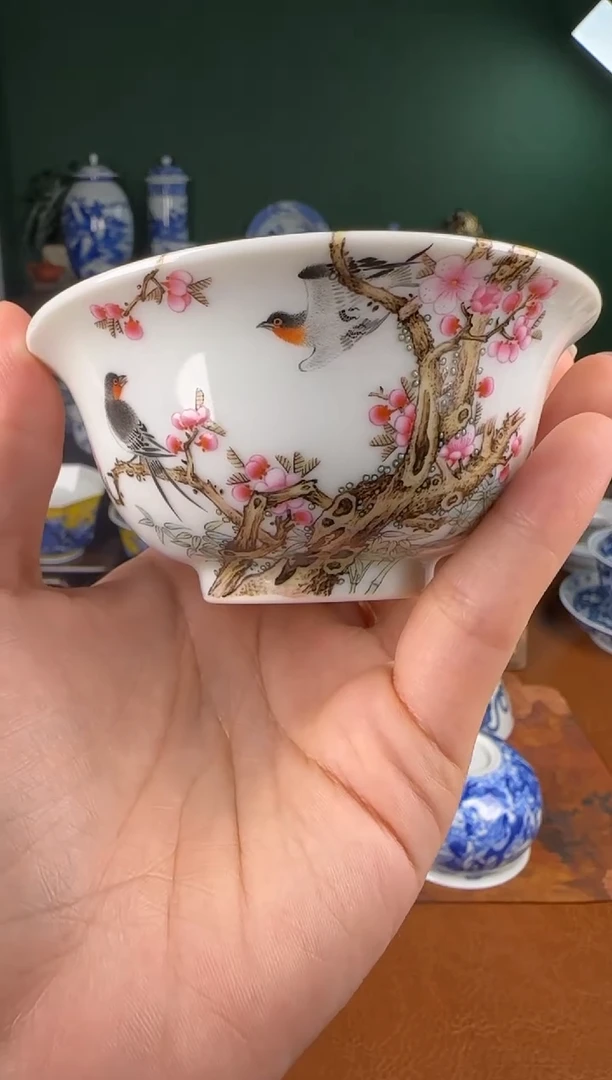 杯论艺堂。粉彩桃花杯