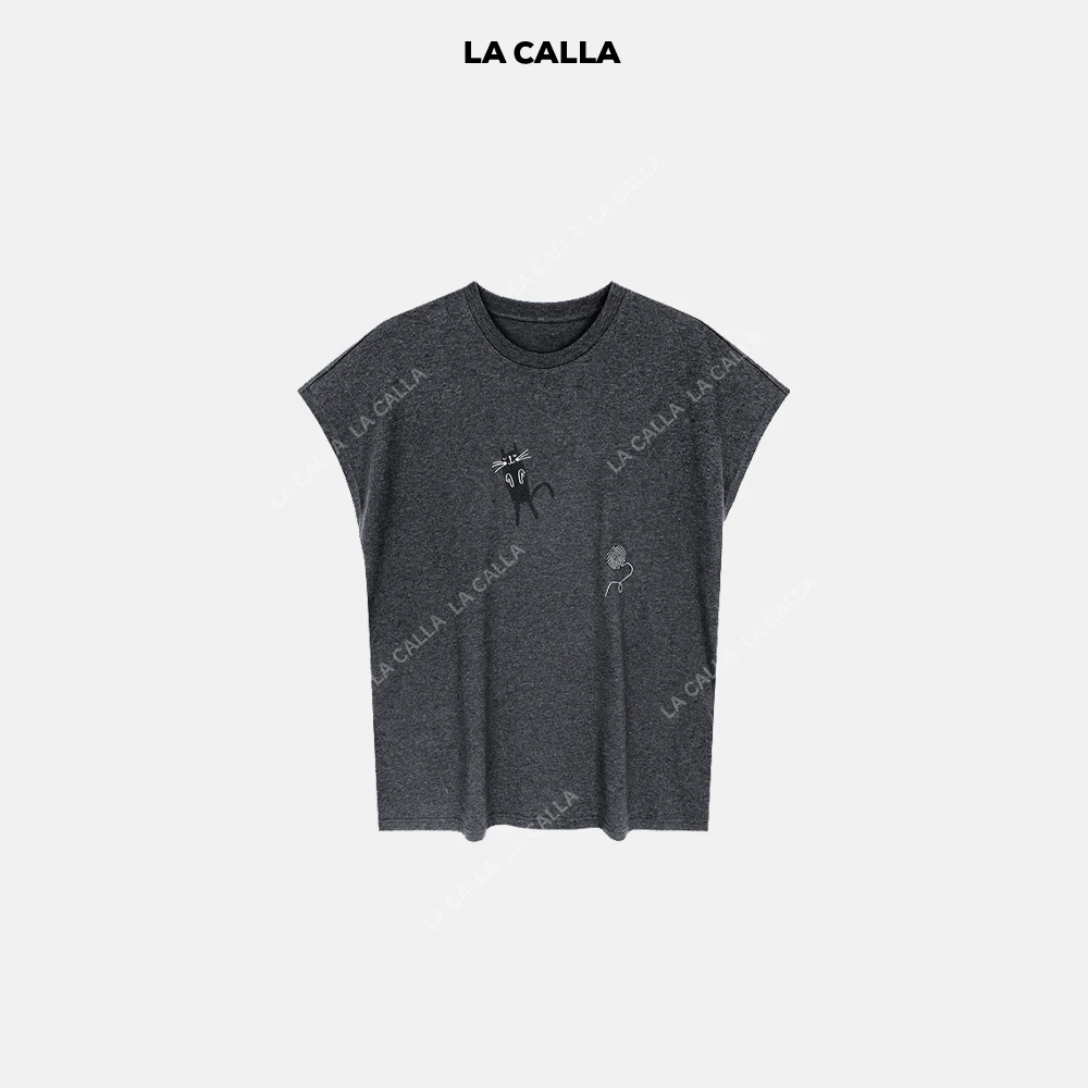 LA CALLA猫T系列极简舒适高级小V摆落肩短袖YY51-2077