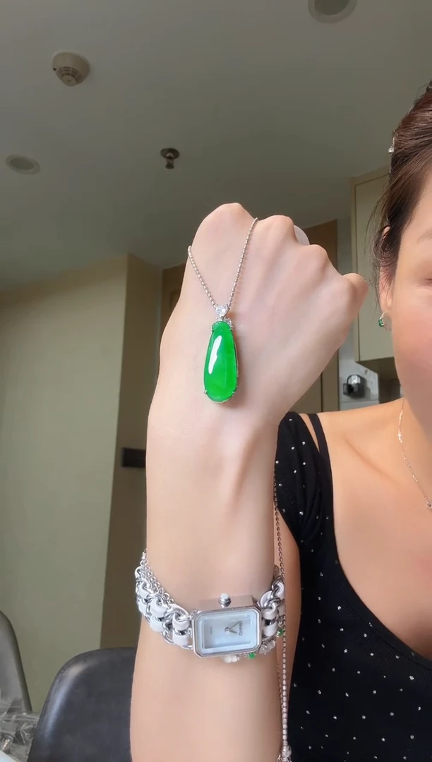 吊坠(不含链)银S925镶嵌翡翠天然翡翠吊坠