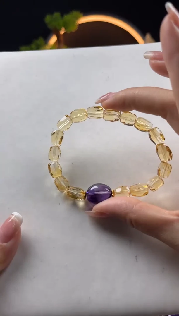 【闪购商品】水晶手链未镶嵌天然黄水晶切面设计手串8mm