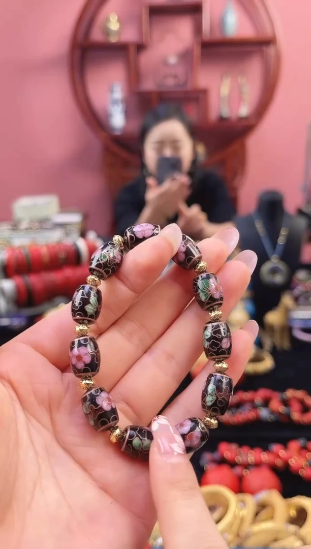 非遗 景泰蓝手串 黑色桶珠