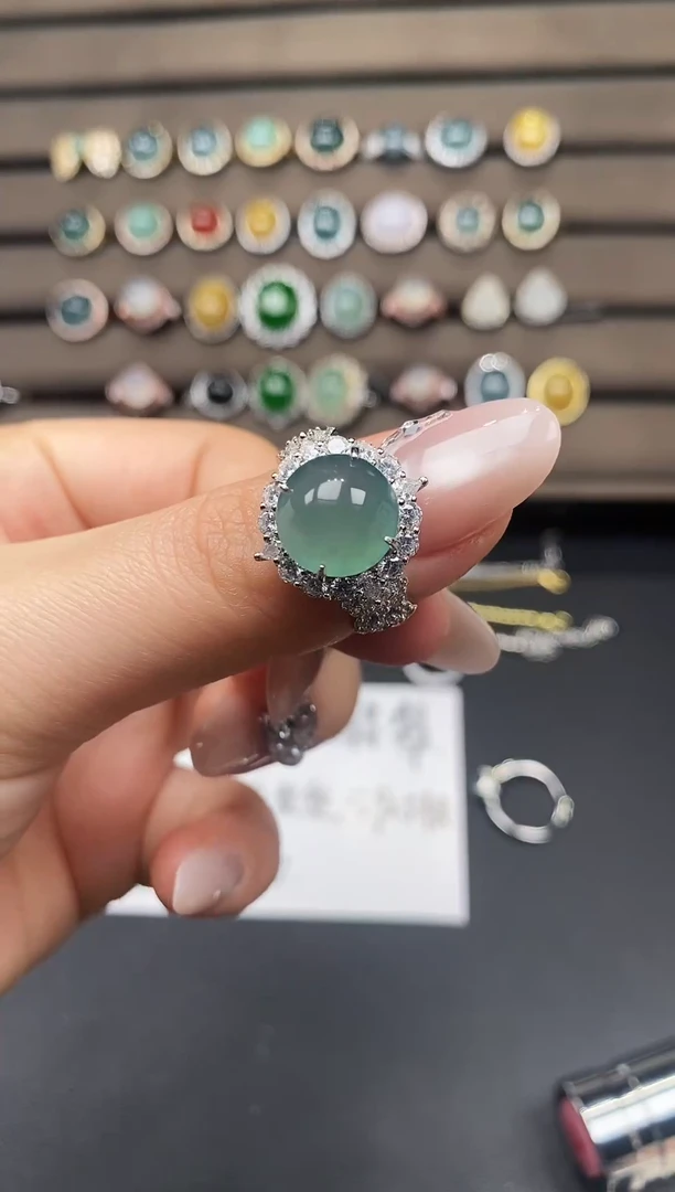 银S925镶嵌戒指翡翠32787