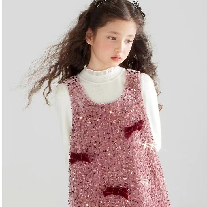 新年战袍女童千金风加绒两件套洋气亮片小香风公主时尚甜美冬季