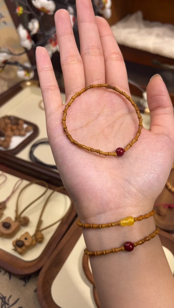 手串桃核【桃缘行】竹节「红色莎莎」桃木桃核辟、挡、驱、护 备注手围