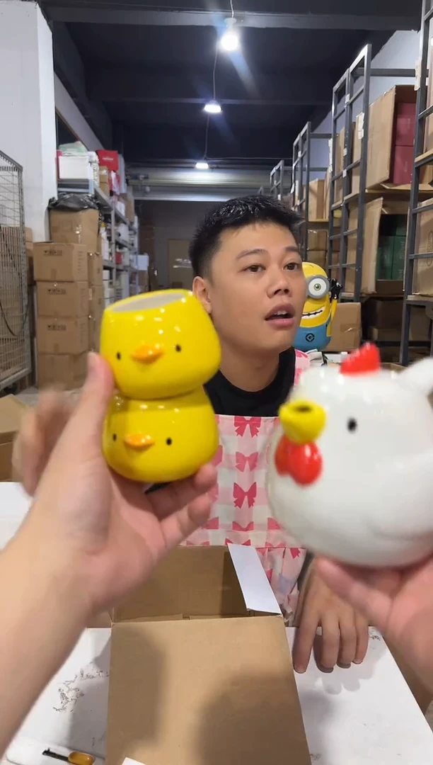 瓷片原盒小鸡茶壶套组