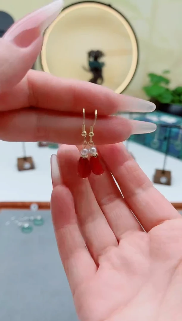 未镶嵌耳饰玛瑙/玉髓8855红色水滴