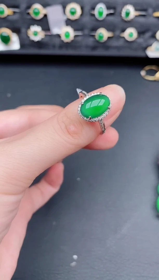 银S925镶嵌戒指翡翠天然a货翡翠186