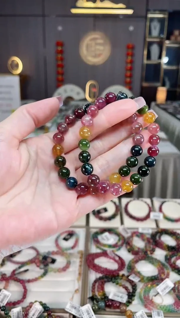 未镶嵌透体老矿碧玺色标彩虹单圈手串8mm+碧玺hon多样性发一条