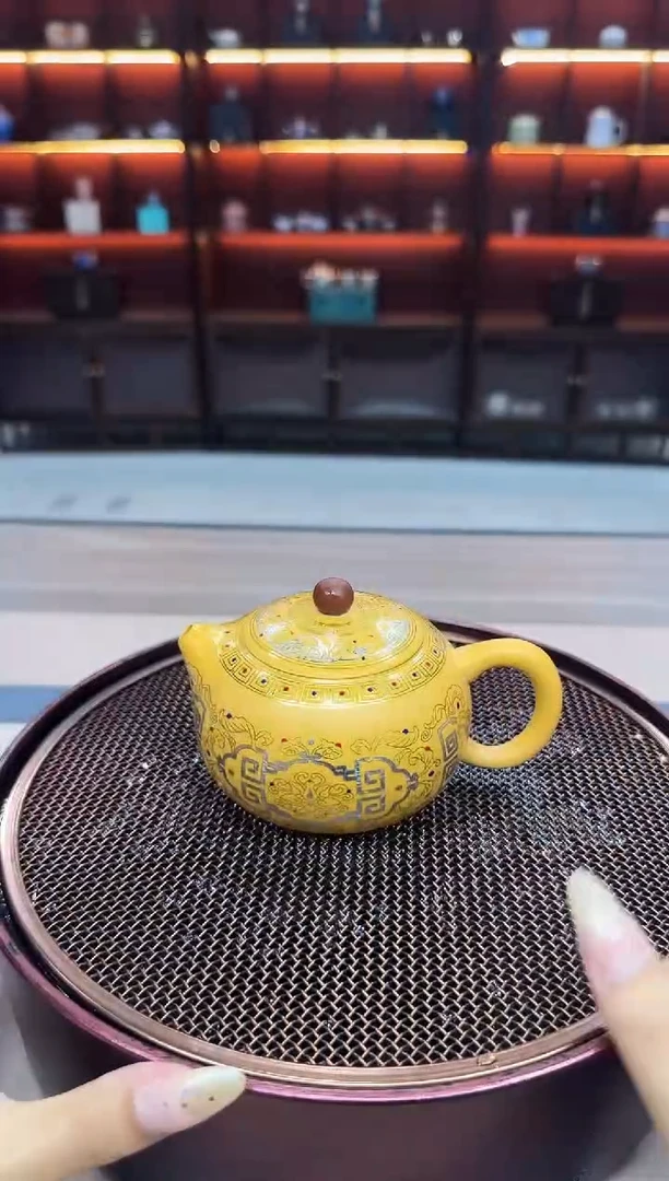 黄段泥紫砂敦煌珐琅凤鸣西施壶一壶四杯