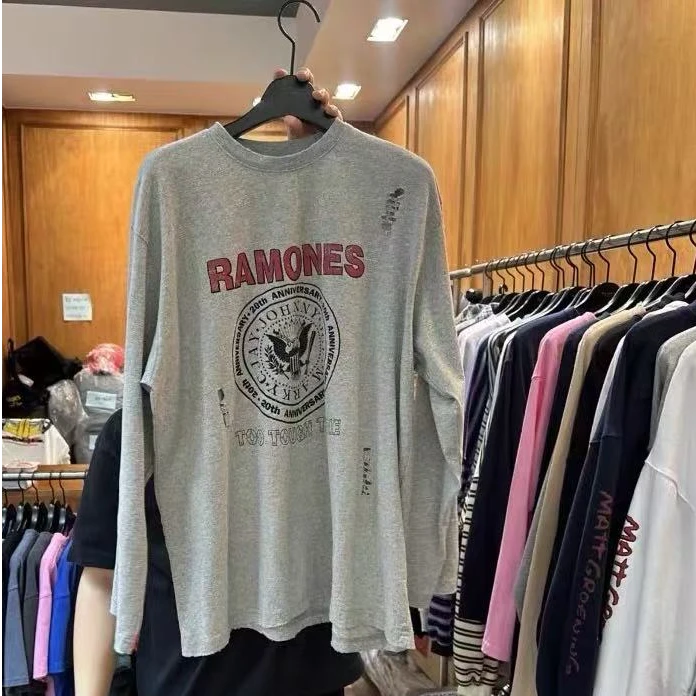 东大门女装2025春季新款公鸡家前后印花长袖T恤