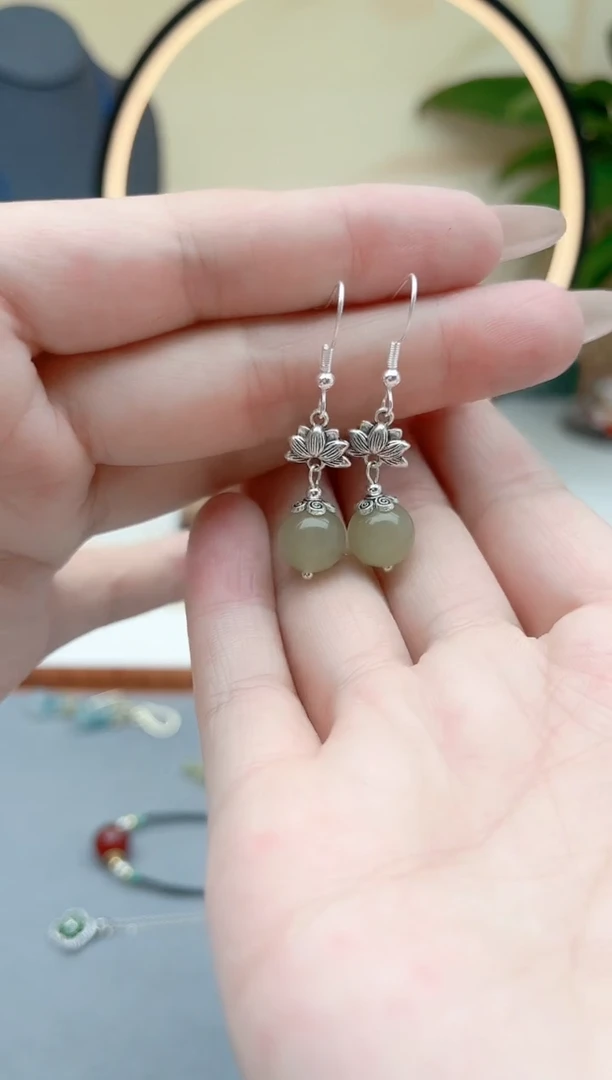 东陵石银S925镶嵌耳饰6512