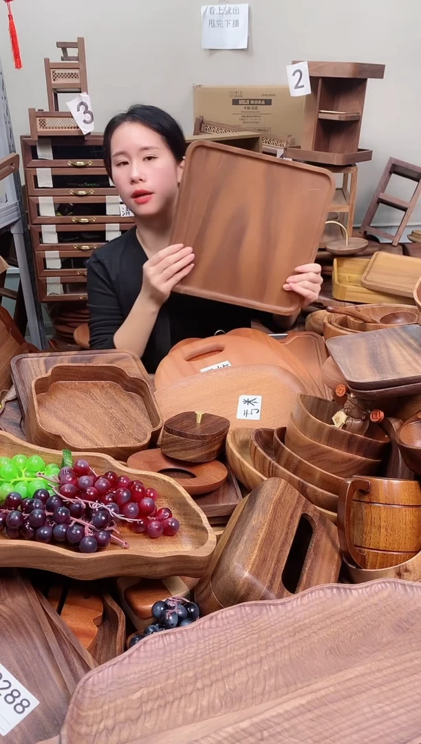 木 南美胡桃木带手抓槽托盘30*30*2cm