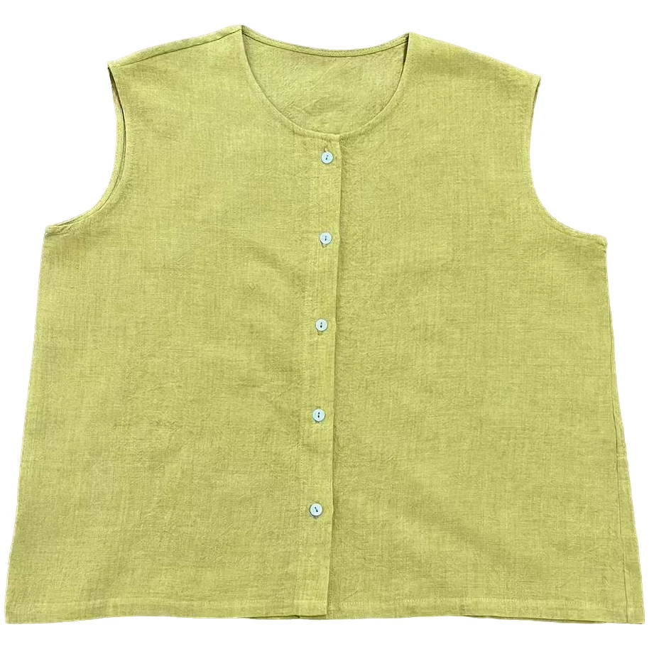 一半---黄色亚麻无袖上衣156286