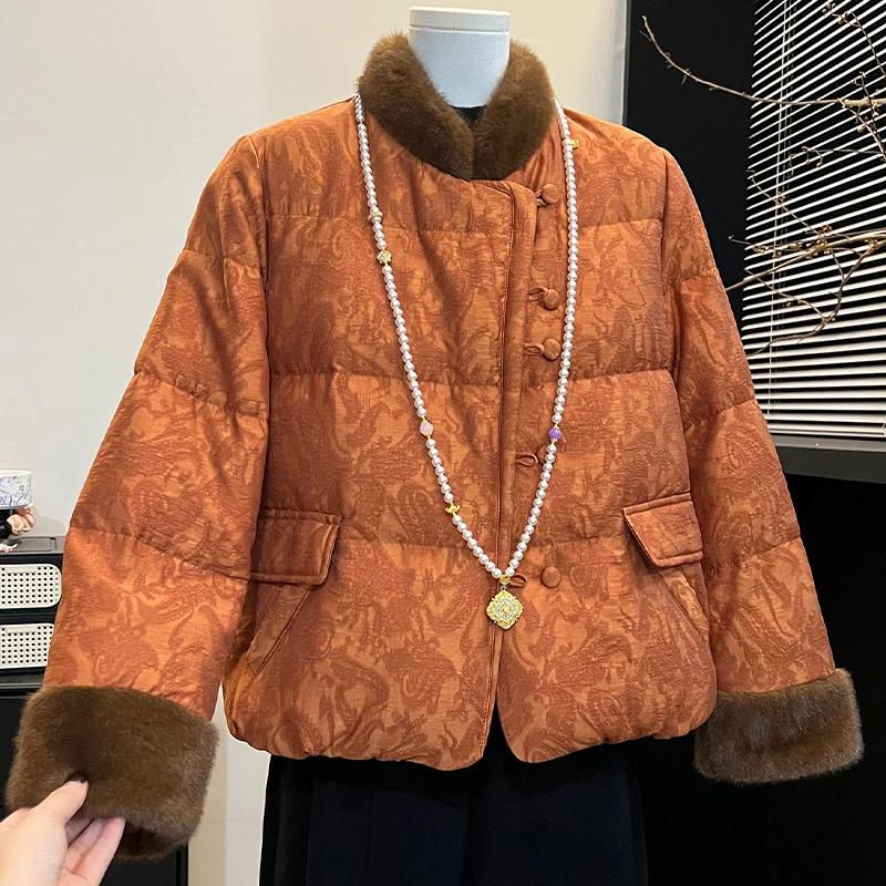 妈妈装新中式国风毛领羽绒服冬季新款2025中年高贵复古鹅绒服外套