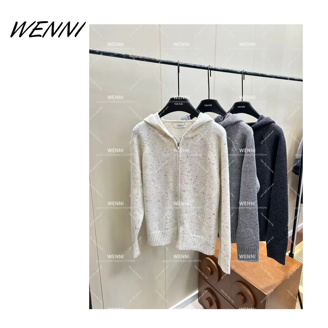 WENNI 【“实力毛衣”】难度打鸡织法高密超细羊毛双拉链连帽针织衫