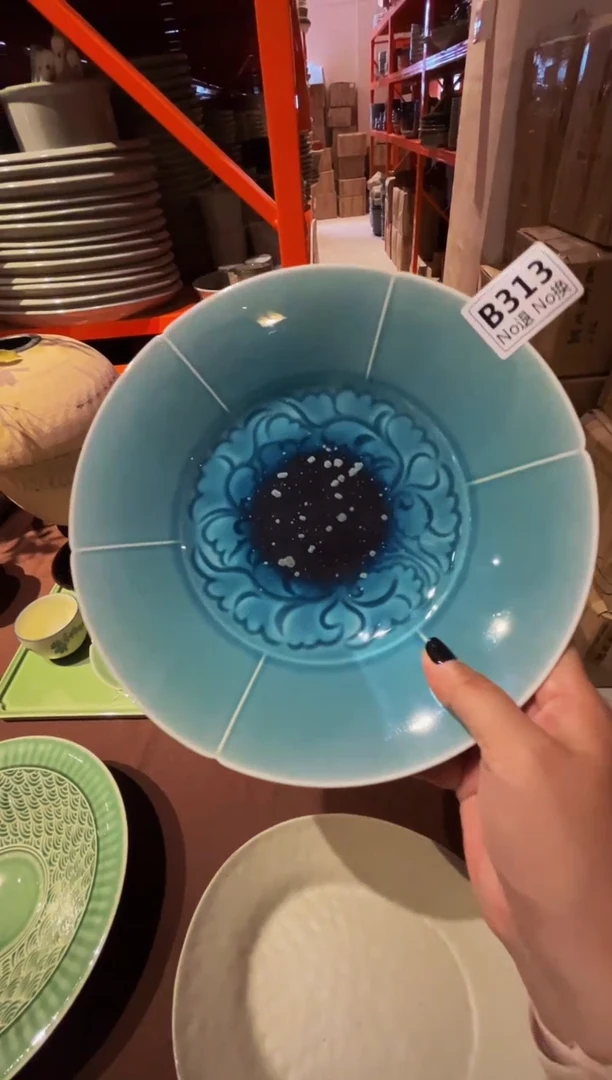 瓷片A****Eb313刻字福利漏蓝色雕刻盘