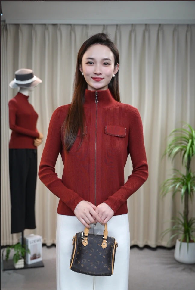 【商场同款】2025秋冬新款镶钻羊毛针织衫毛衣外套开衫女1499228