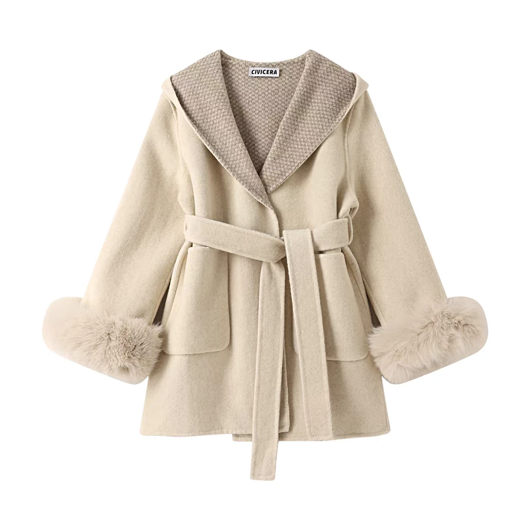 秋冬毛呢外套中长款双面羊绒大衣宽松洋气韩版百搭