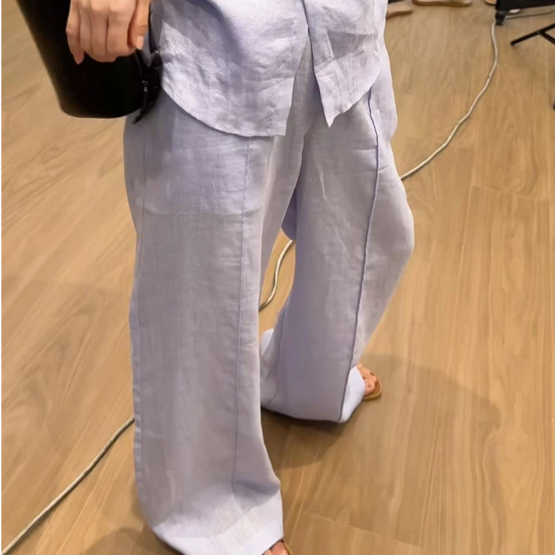 （亚麻100% 裤子）2025夏季新款设计感纯色时尚休闲裤