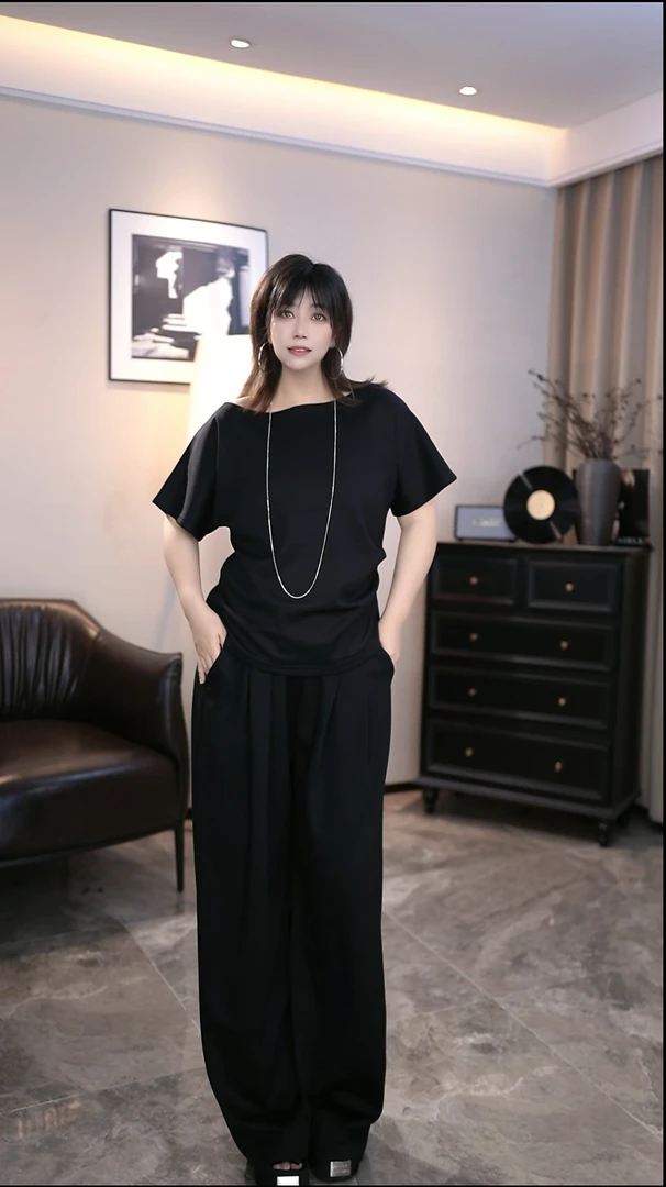 【萍姐专属】大码夏季套装斜肩短袖T恤上衣长裤两件套9963#