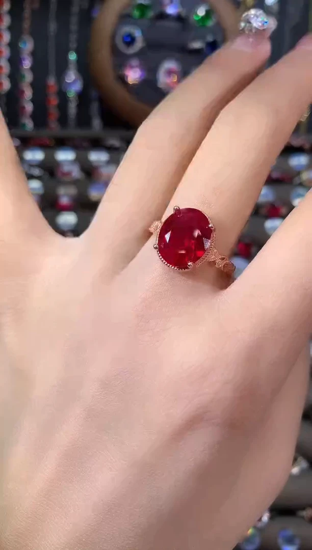 无925银鸽血红色戒指玫瑰金1012