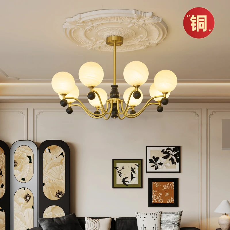 全铜美式复古客厅吊灯高档大气餐厅灯中古风卧室灯法式大气灯具