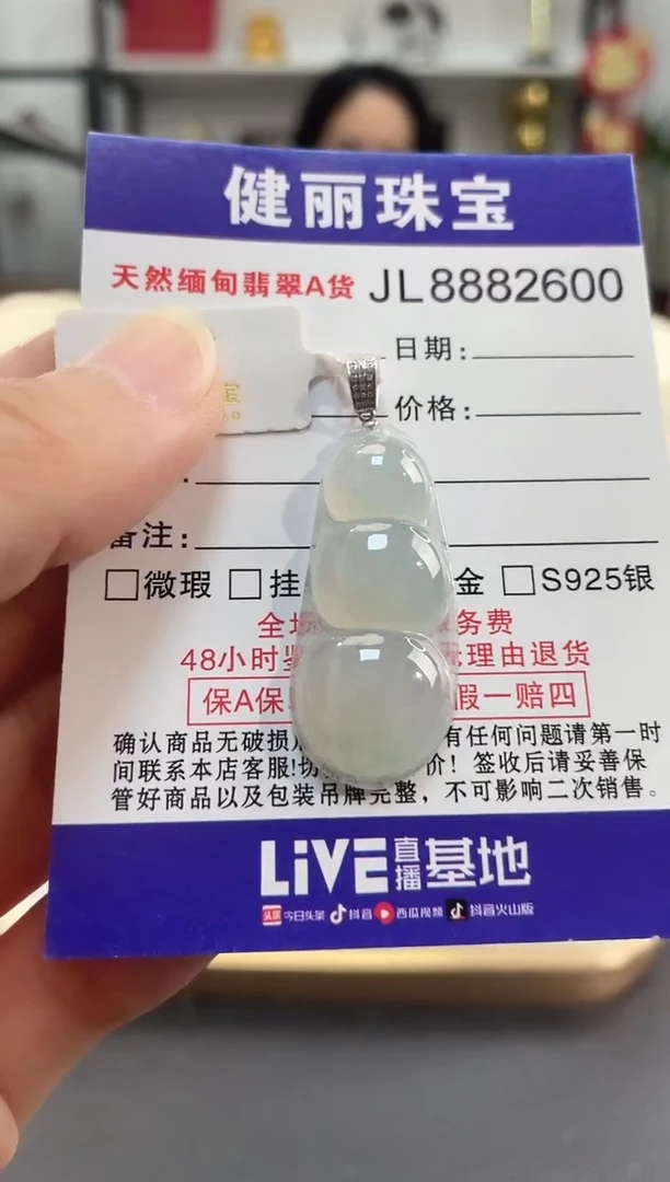 颈饰18K金镶嵌翡翠天然缅甸翡翠A货 富贵豆(一物一证)+银链