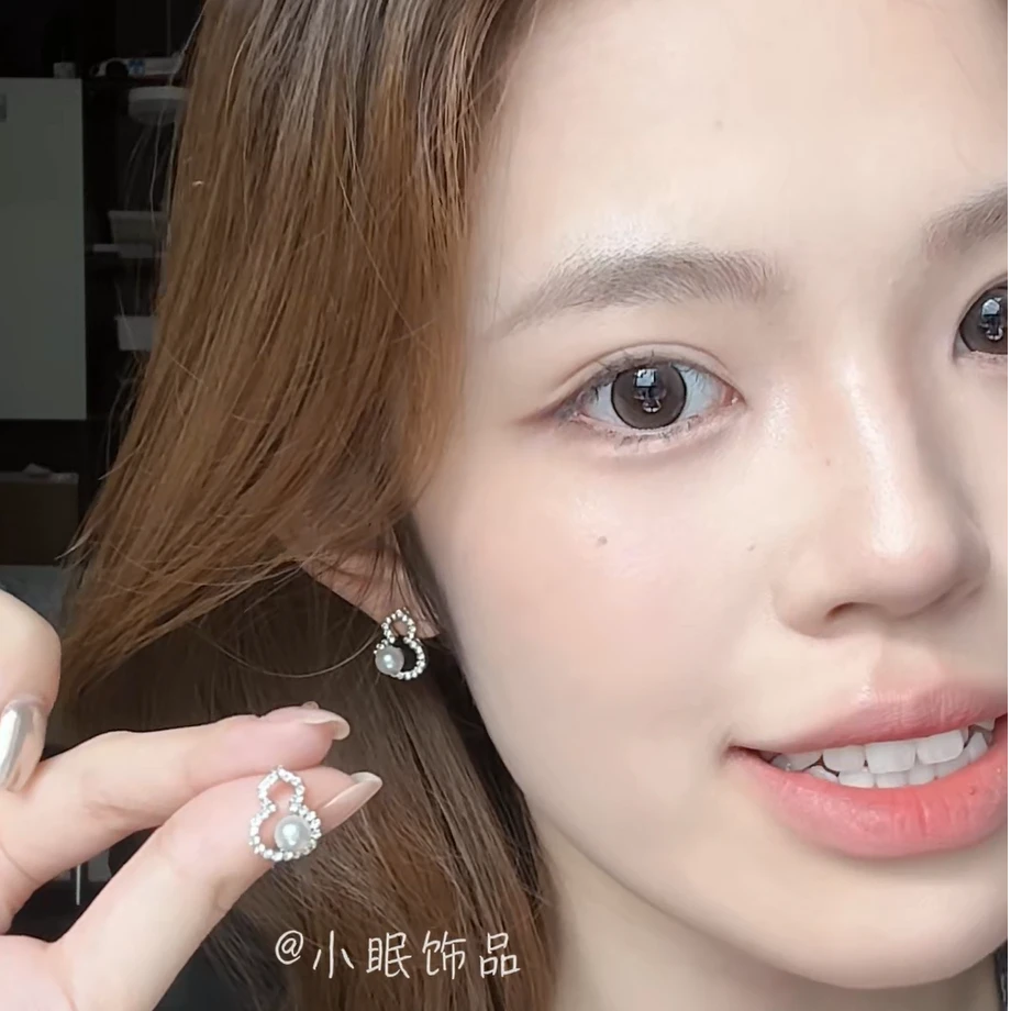 合金锆石耳饰 新中式施家珍珠葫芦耳钉高级感微镶锆石耳环女2025