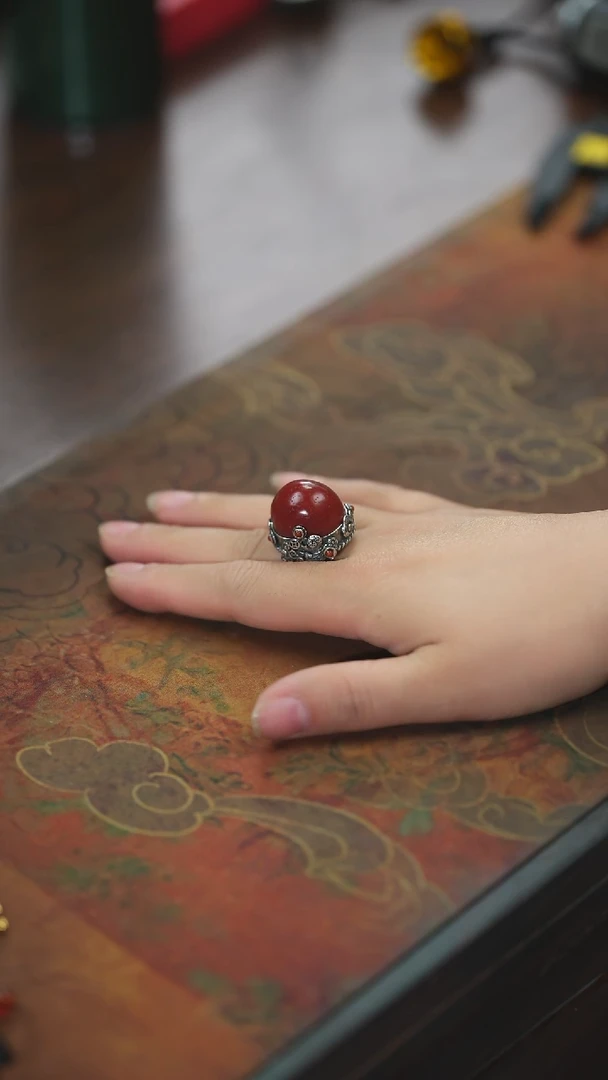 【闪购商品】玛瑙/玉髓戒指银S925镶嵌老糖球