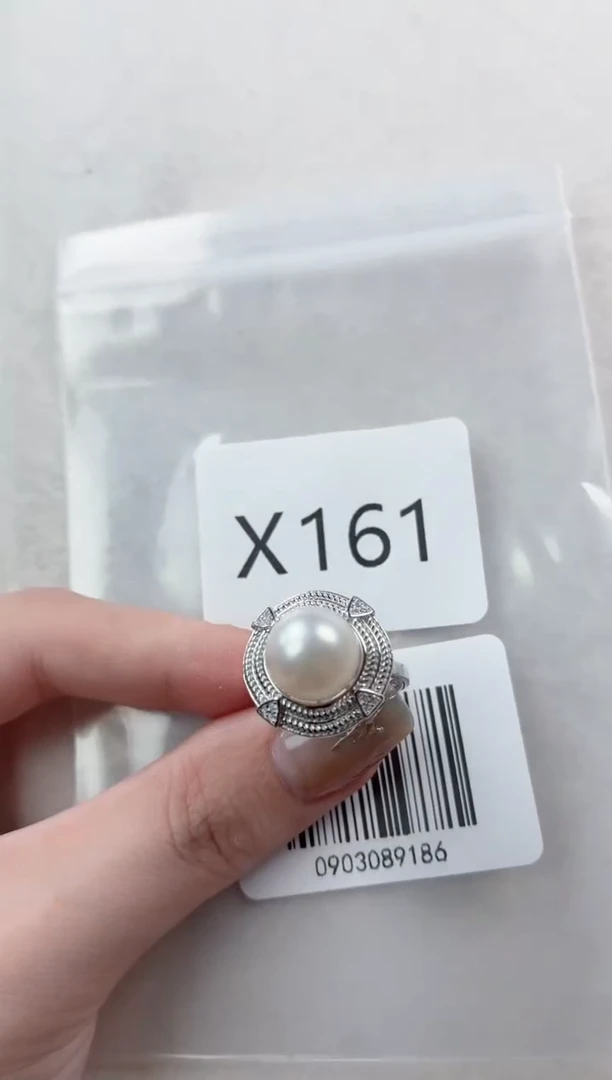 银S925镶嵌戒指海水珍珠X161