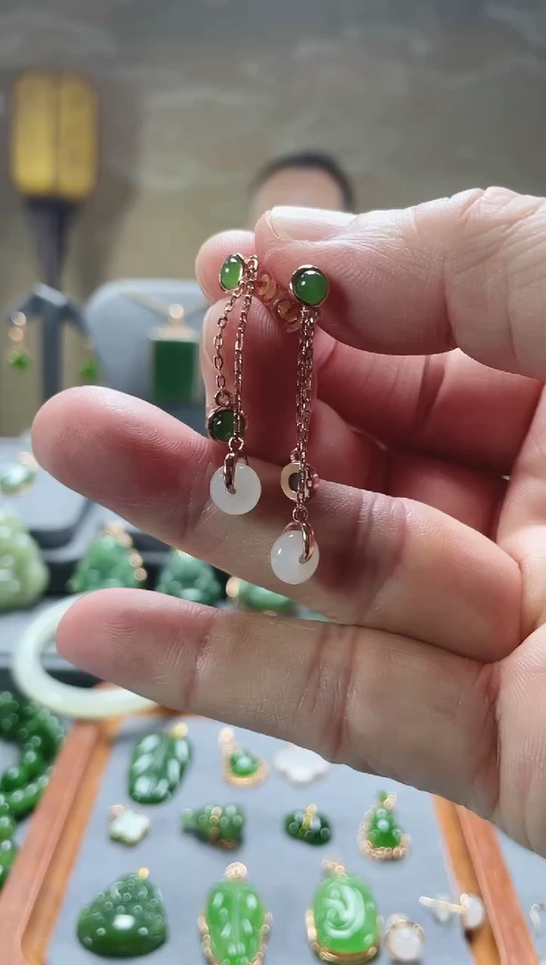 【闪购商品】和田玉耳饰银S925镀金镶嵌耳饰